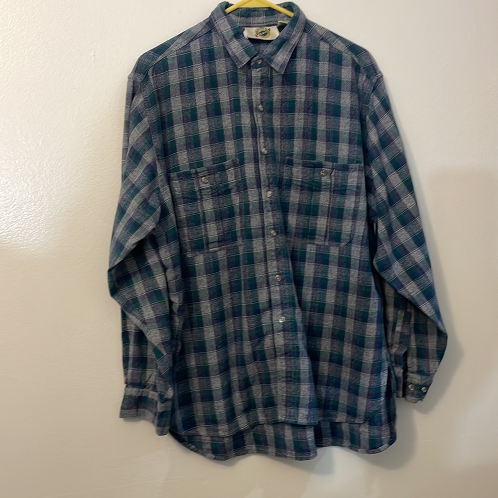 Field Gear large plaid flannel shirt green 100% cotton
